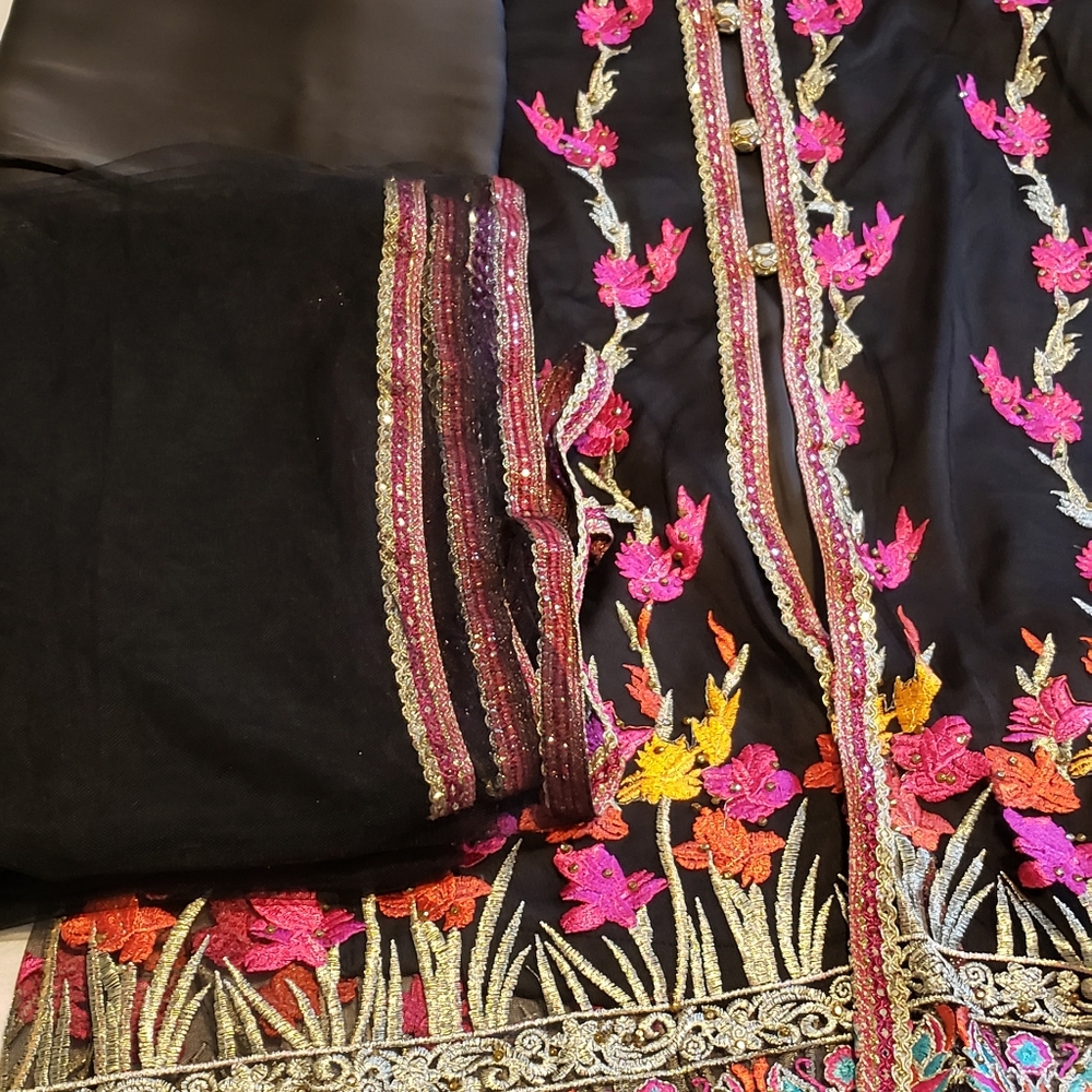 3 Piece Net Suit With Silk Pants And Net Dopata - image 2